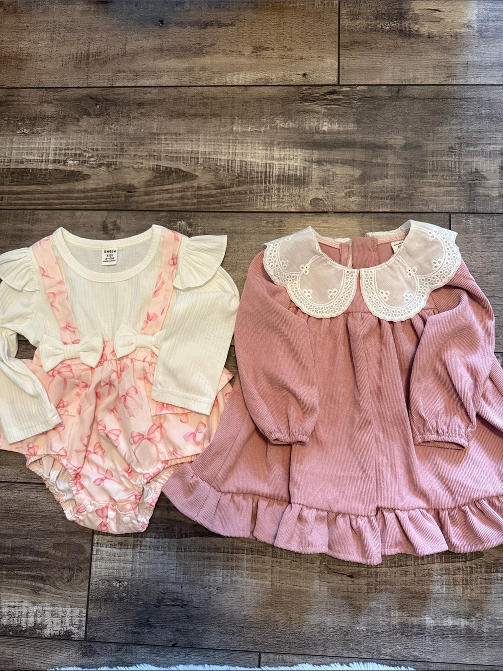 SHEIN Cream Long-Sleeve Top with Pink Bow Romper